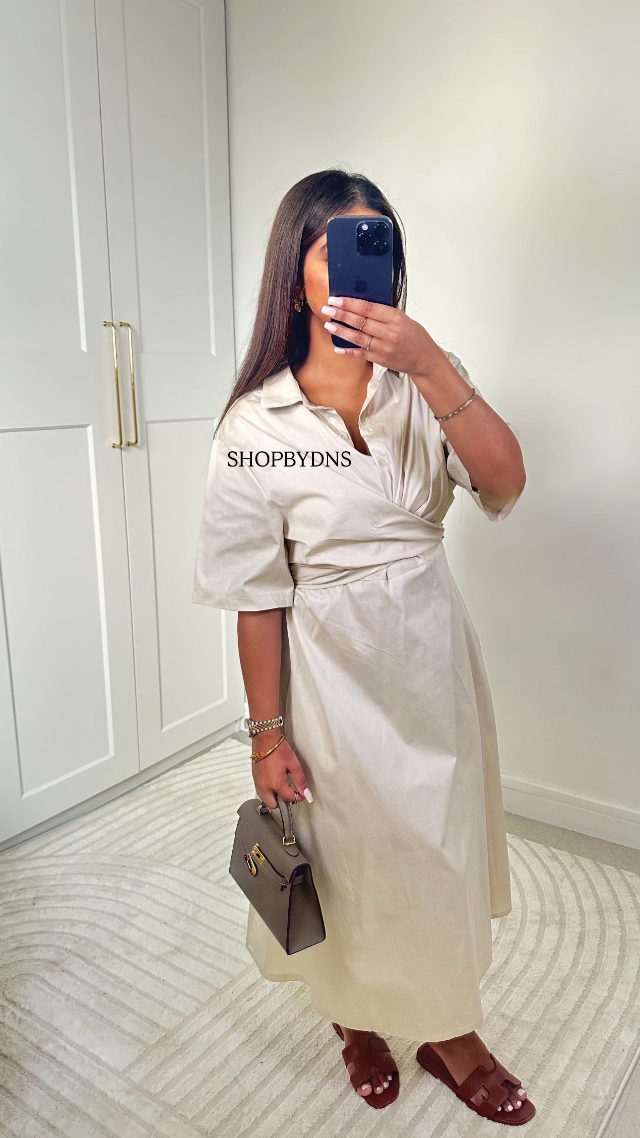 Robe en popeline beige