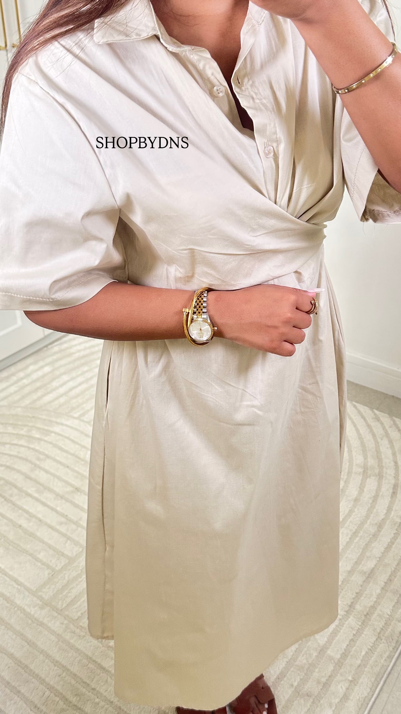 Robe en popeline beige