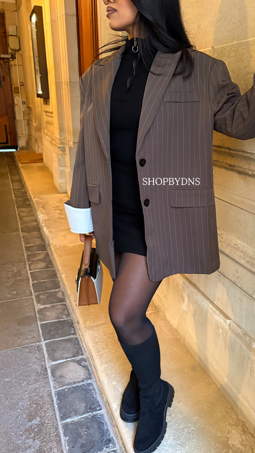 Blazer à rayure marron chocolat