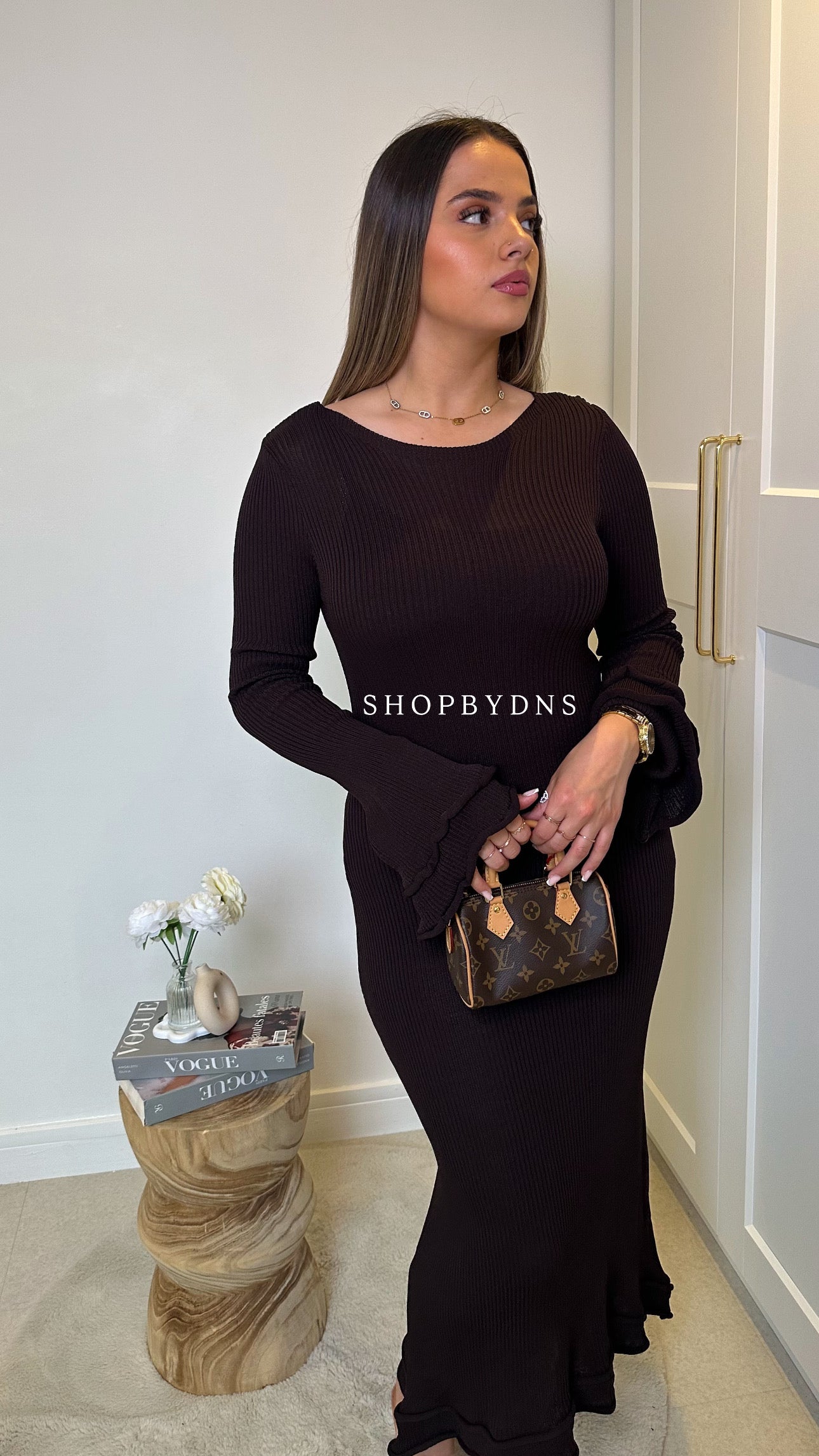 Robe en maille lacets marron