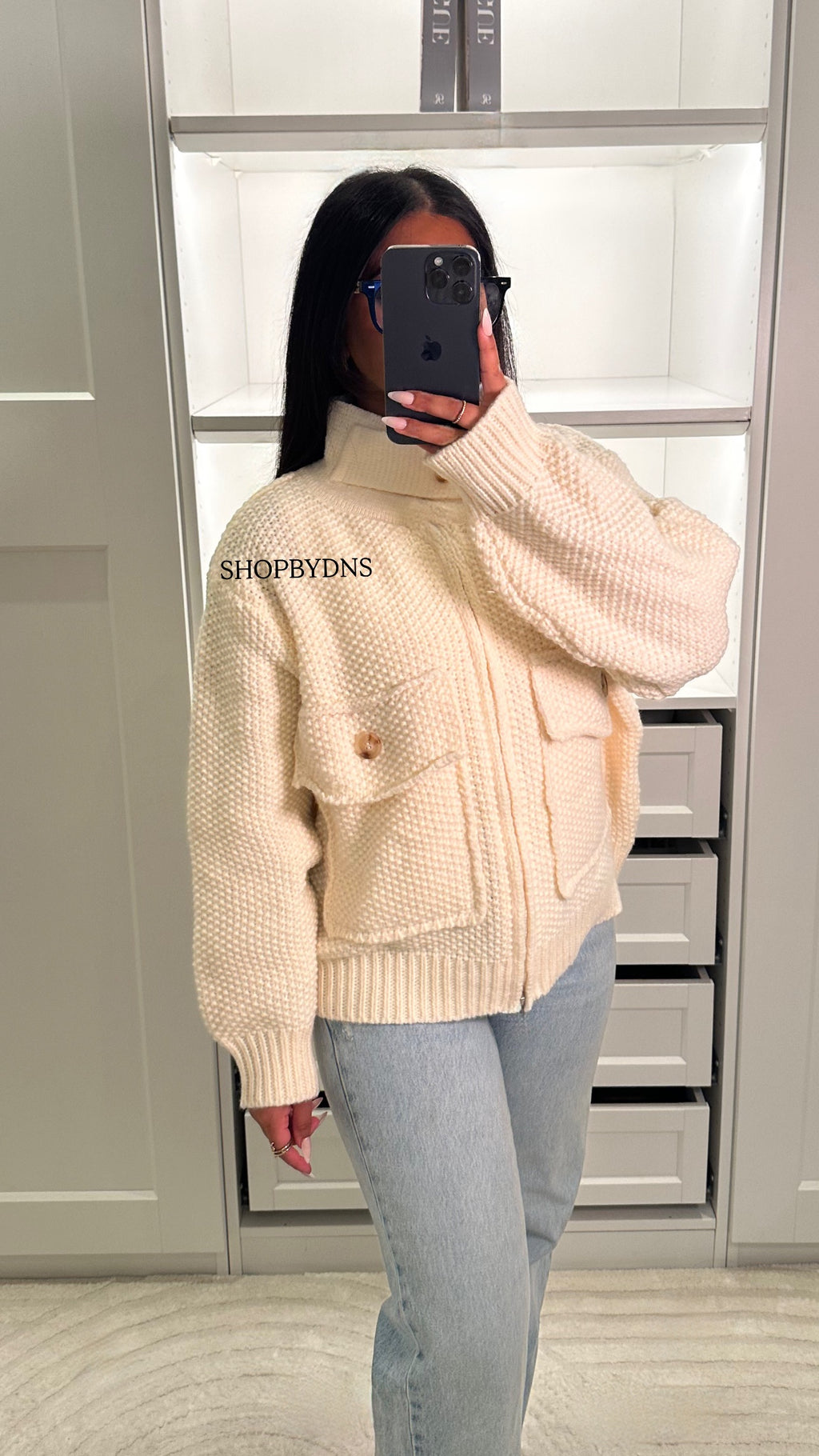 Veste en maille à col rabat beige