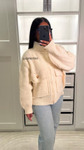 Veste en maille à col rabat beige