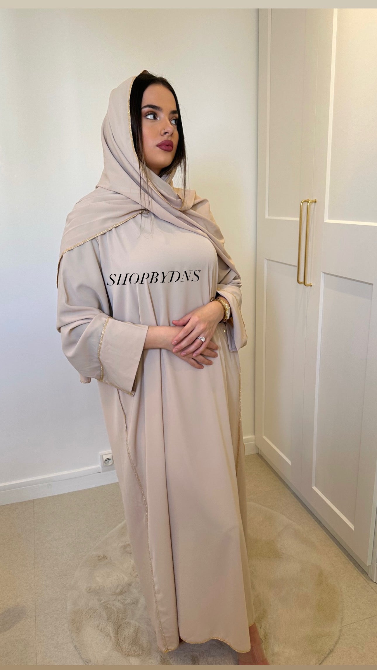 Abaya voile intégré beige