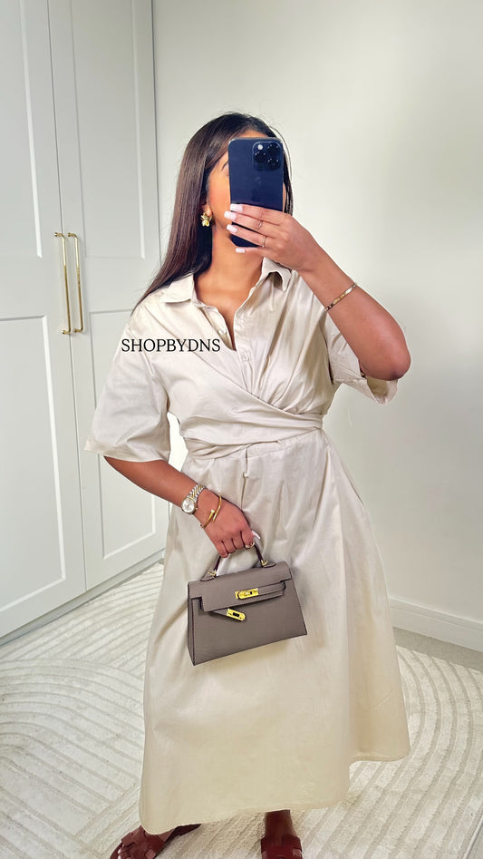 Robe en popeline beige