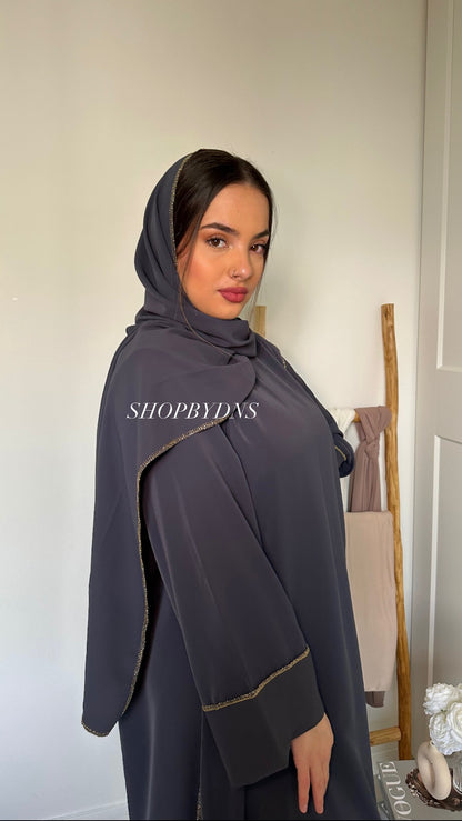 Abaya voile intégré grise foncé