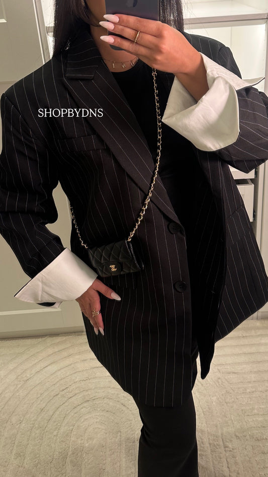 Blazer à rayures noir oversize