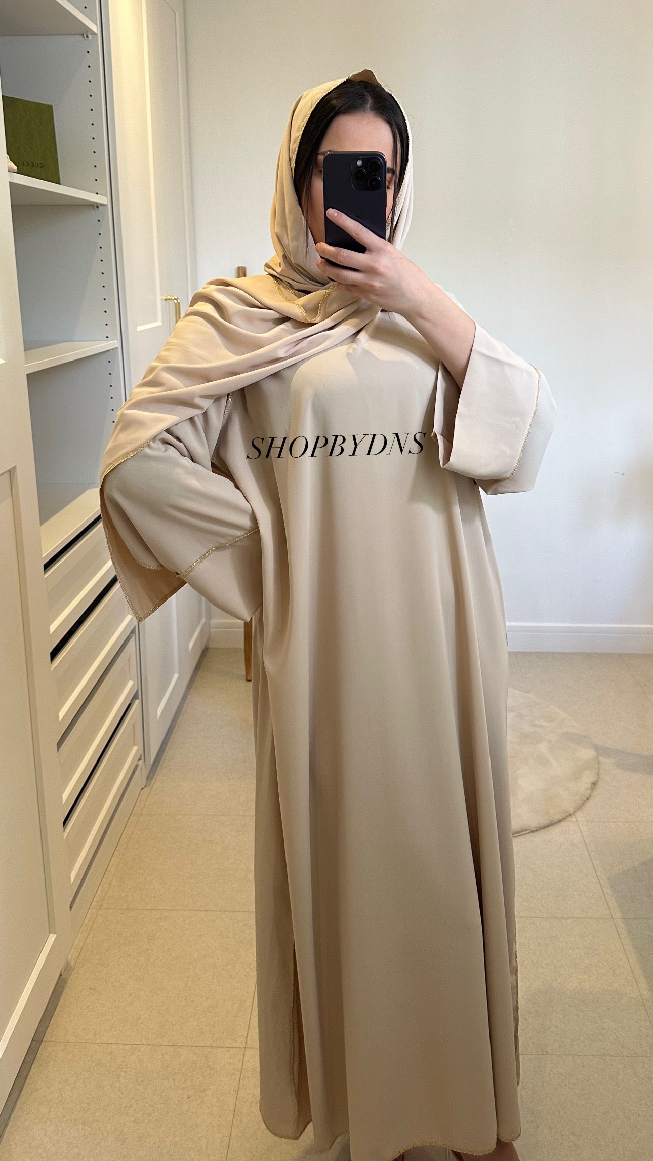 Abaya voile intégré beige