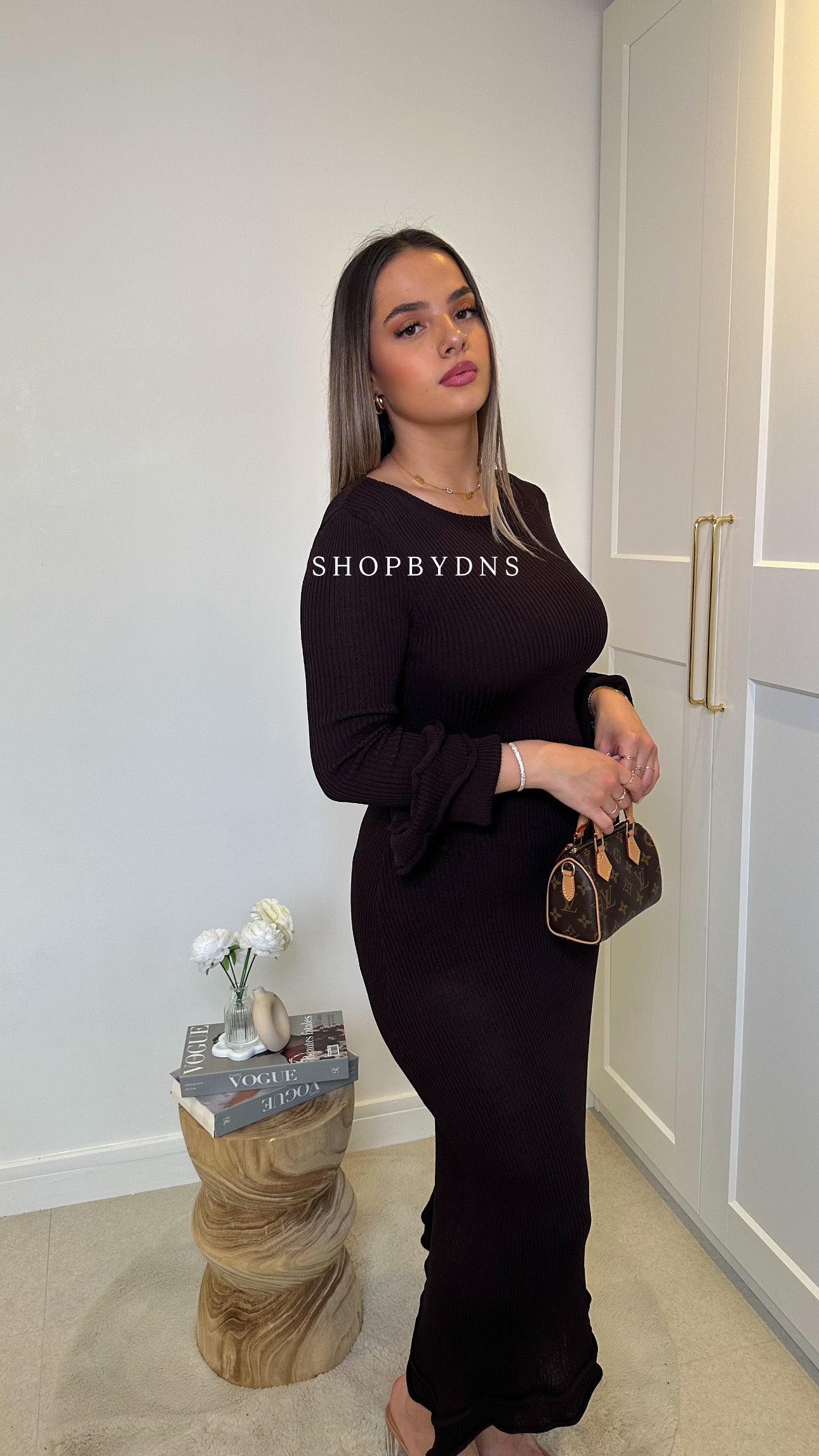 Robe en maille lacets marron