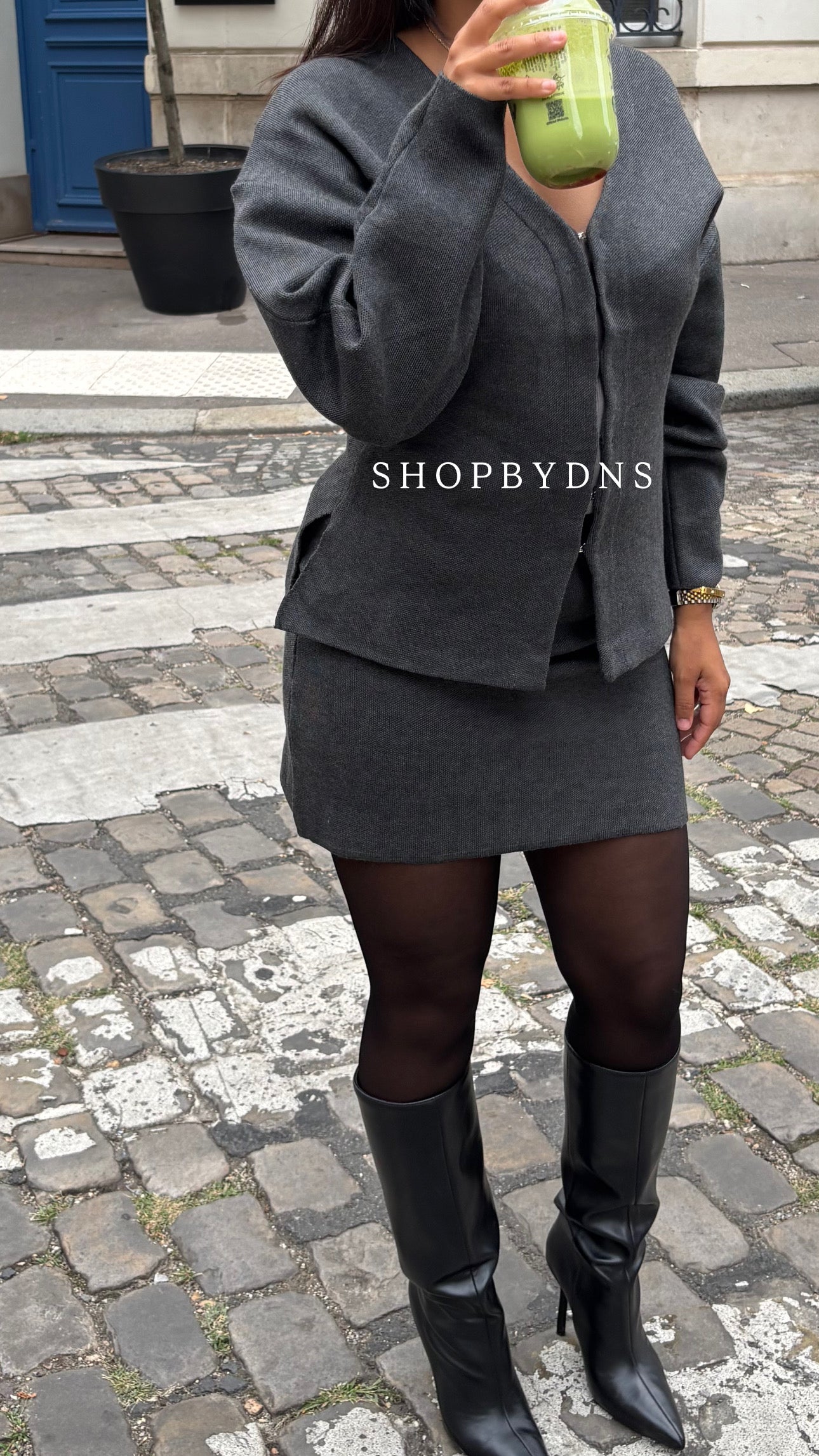 Ensemble en maille leya gris foncé