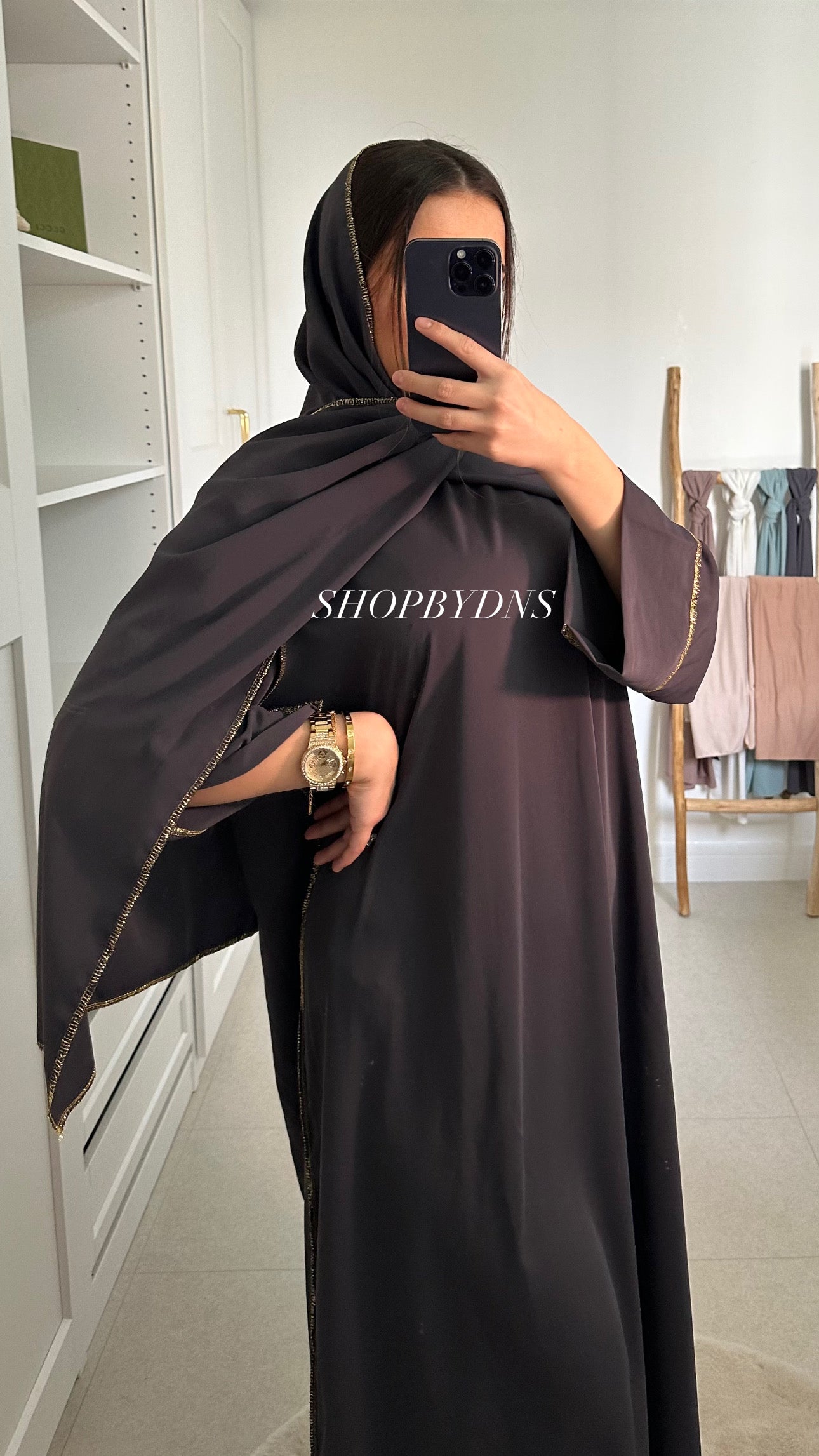 Abaya voile intégré grise foncé