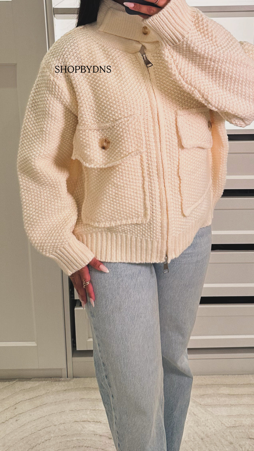 Veste en maille à col rabat beige