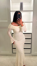 Robe en dentelle Ayna à manches évasées blanc écru