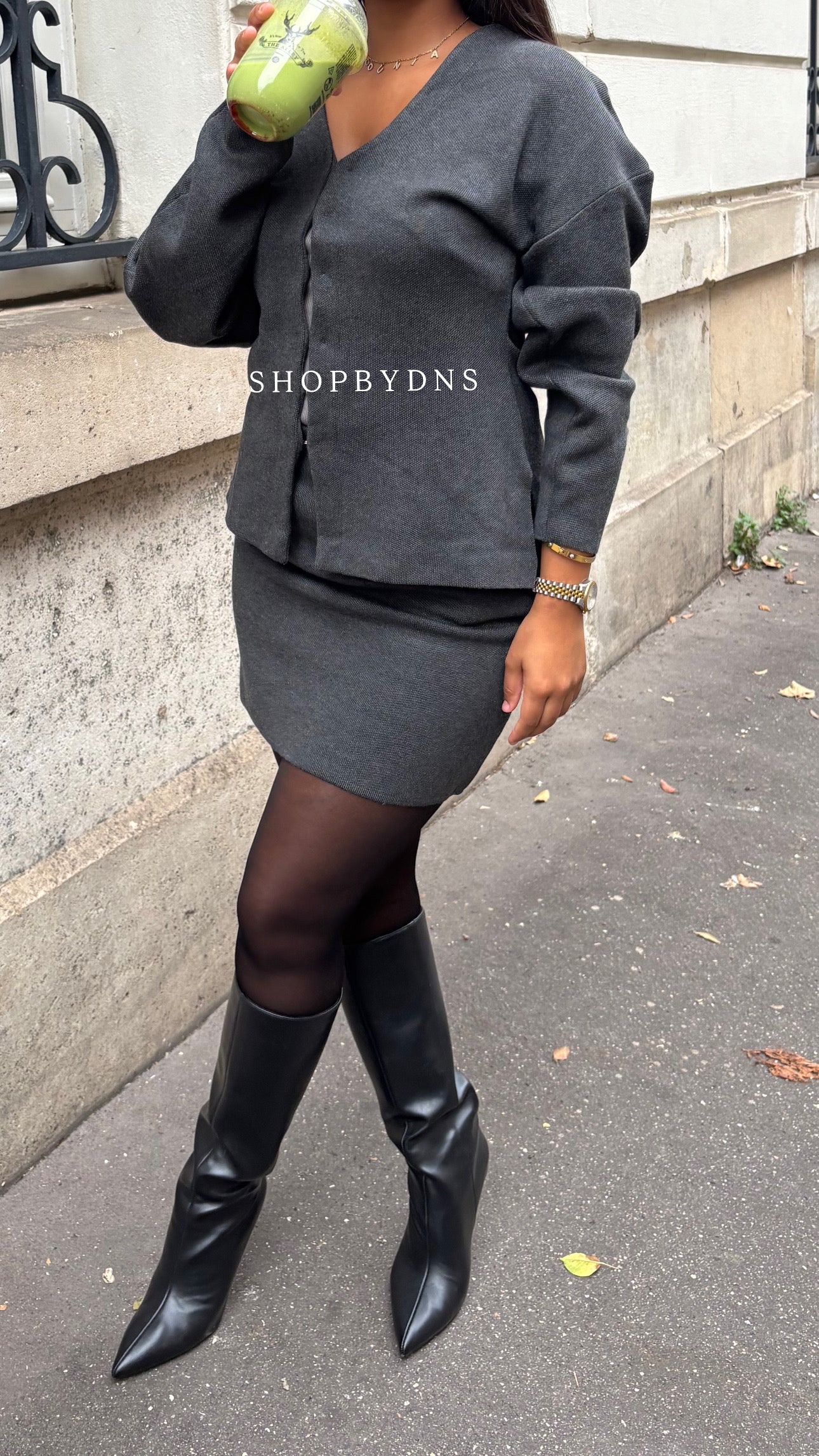 Ensemble en maille leya gris foncé